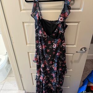 Lulu's Black and Pink Floral Asymmetrical Dress